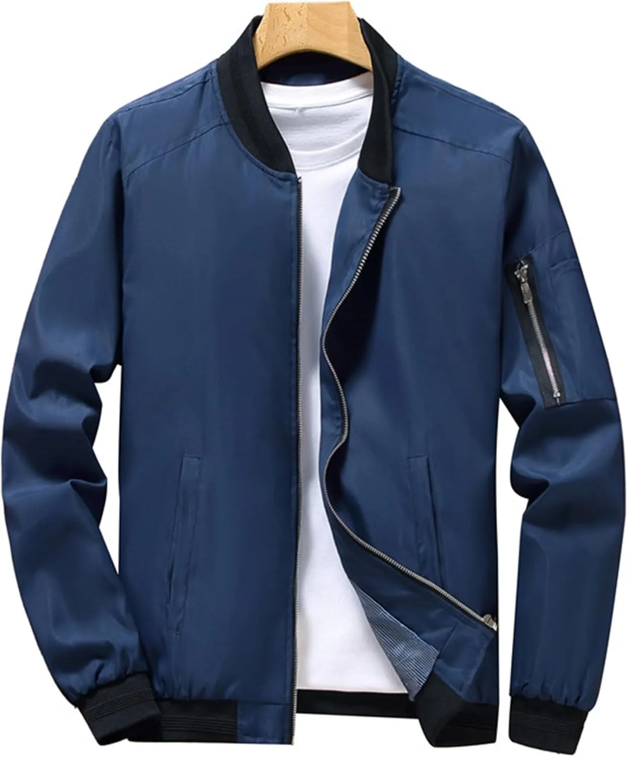 JEsilunmaMY Men's Stand Collar Casual Bomber Jacket Full Zipper Lightweight Varsity Jackets Windproof Windbreaker Jackets