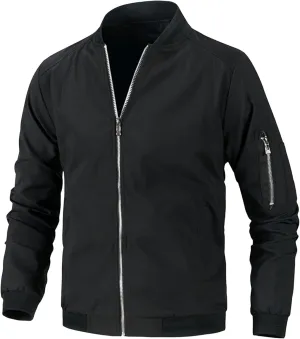 JEsilunmaMY Men's Stand Collar Casual Bomber Jacket Full Zipper Lightweight Varsity Jackets Windproof Windbreaker Jackets