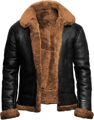 JEsilunmaMY Men's Winter Thicken Leather Sherpa Jacket Heavyweight Fleece Lined Warm Coat Long Sleeve Bomber Overcoat