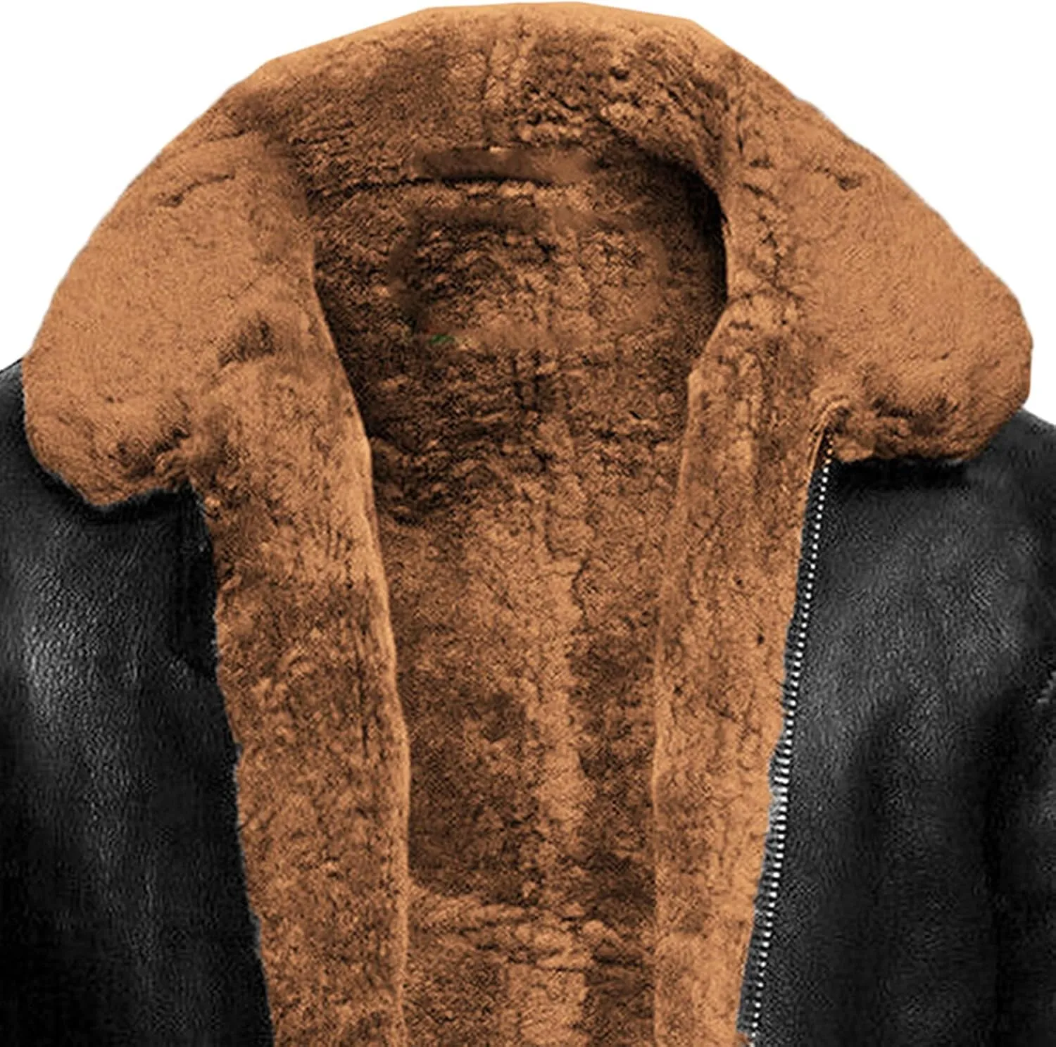 JEsilunmaMY Men's Winter Thicken Leather Sherpa Jacket Heavyweight Fleece Lined Warm Coat Long Sleeve Bomber Overcoat