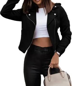 JEsilunmaMY Women's Asymmetric Zip Biker Coats Casual Short Motorcycle Leather Jackets Lightweight Cropped Bomber Outwear