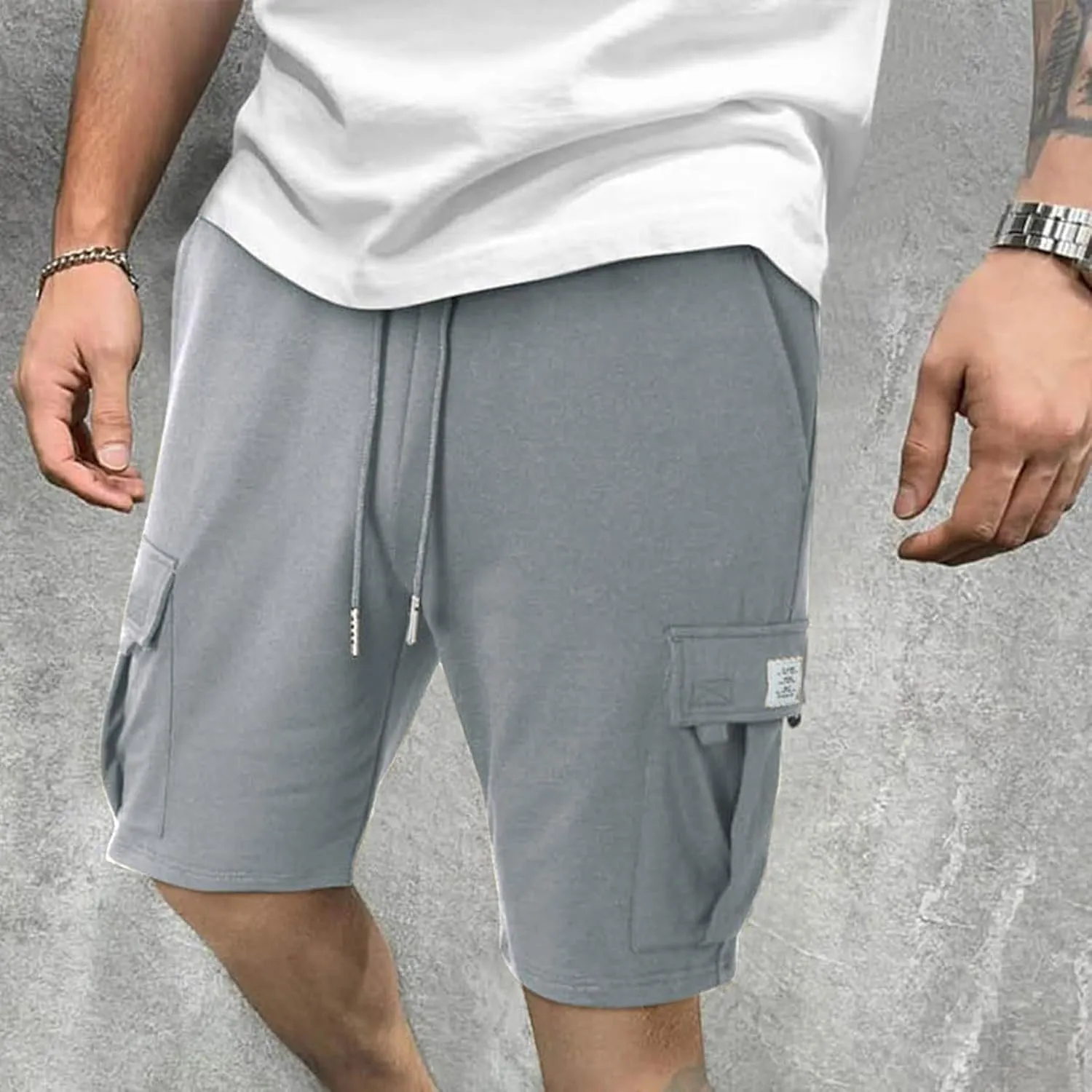 JIEMUXIU Cargo Shorts for Men Casual Drawstring Elastic Waist Athletic Cargo Shorts Workout Gym Jogger Shorts with 4 Pockets