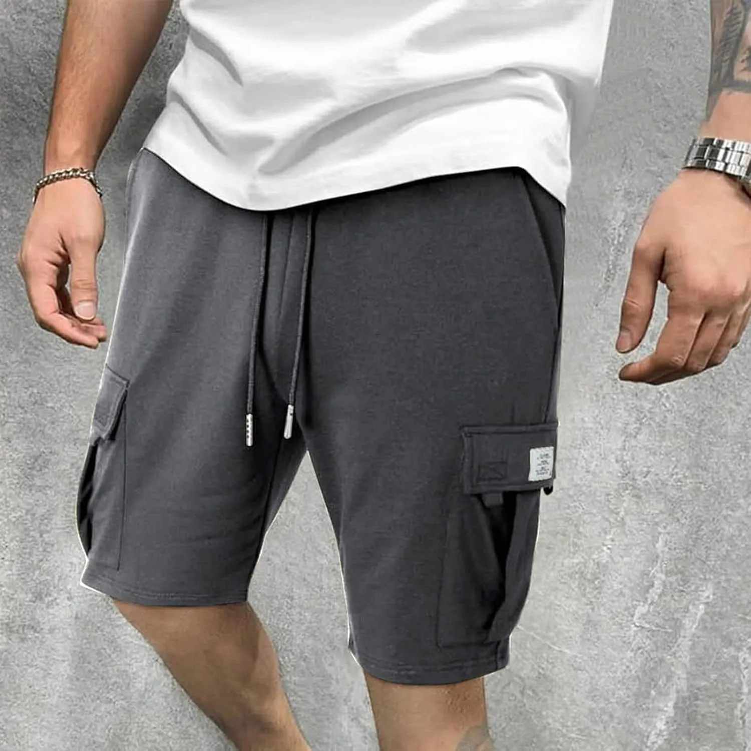 JIEMUXIU Cargo Shorts for Men Casual Drawstring Elastic Waist Athletic Cargo Shorts Workout Gym Jogger Shorts with 4 Pockets