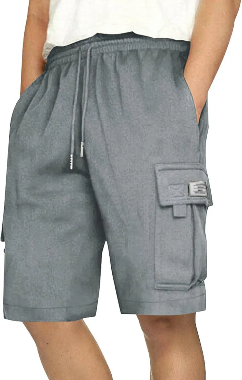 JIEMUXIU Cargo Shorts for Men Casual Drawstring Elastic Waist Athletic Cargo Shorts Workout Gym Jogger Shorts with 4 Pockets