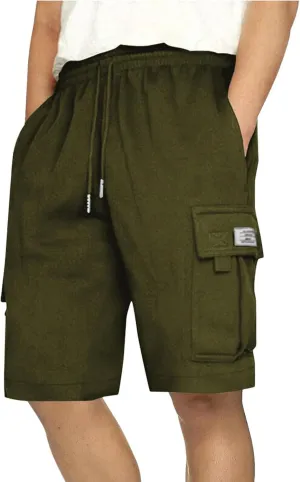 JIEMUXIU Cargo Shorts for Men Casual Drawstring Elastic Waist Athletic Cargo Shorts Workout Gym Jogger Shorts with 4 Pockets