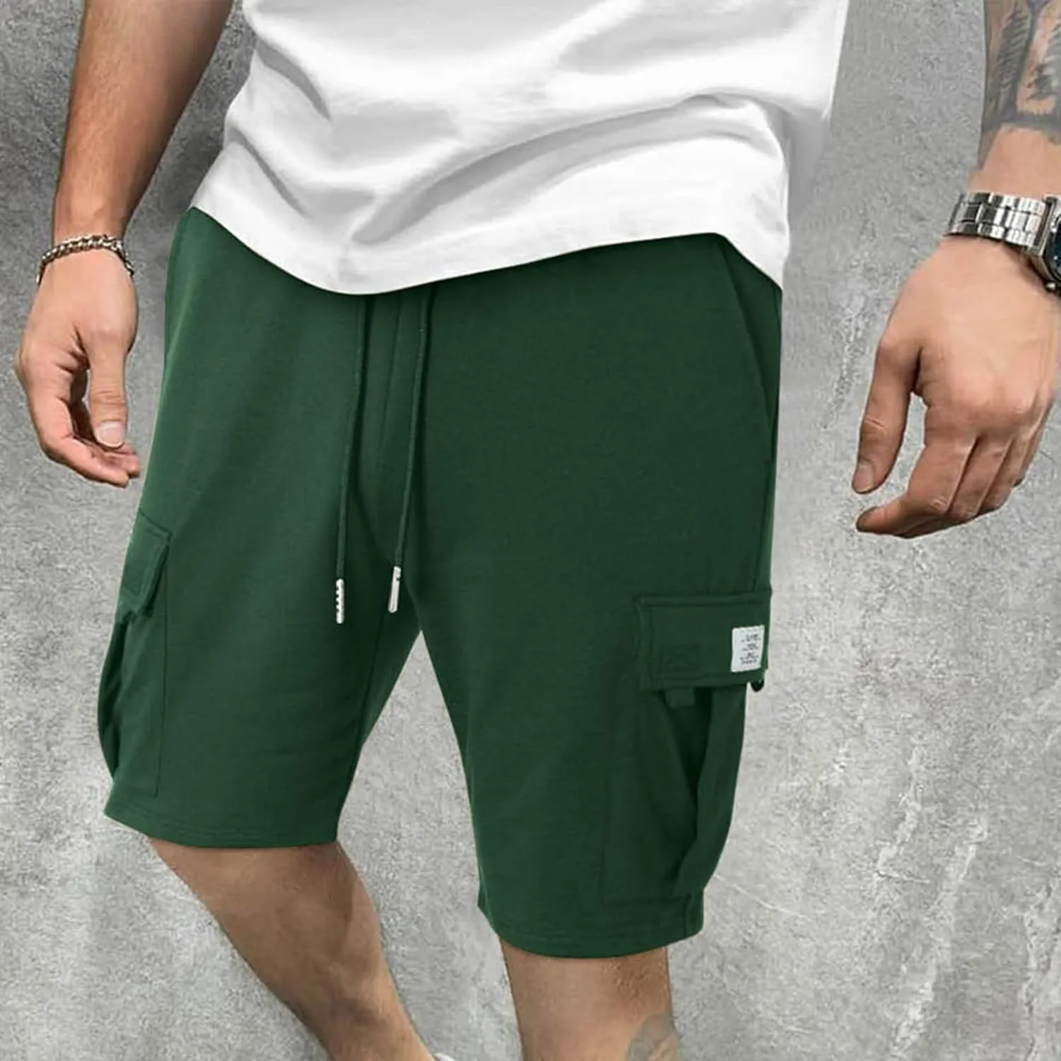 JIEMUXIU Cargo Shorts for Men Casual Drawstring Elastic Waist Athletic Cargo Shorts Workout Gym Jogger Shorts with 4 Pockets