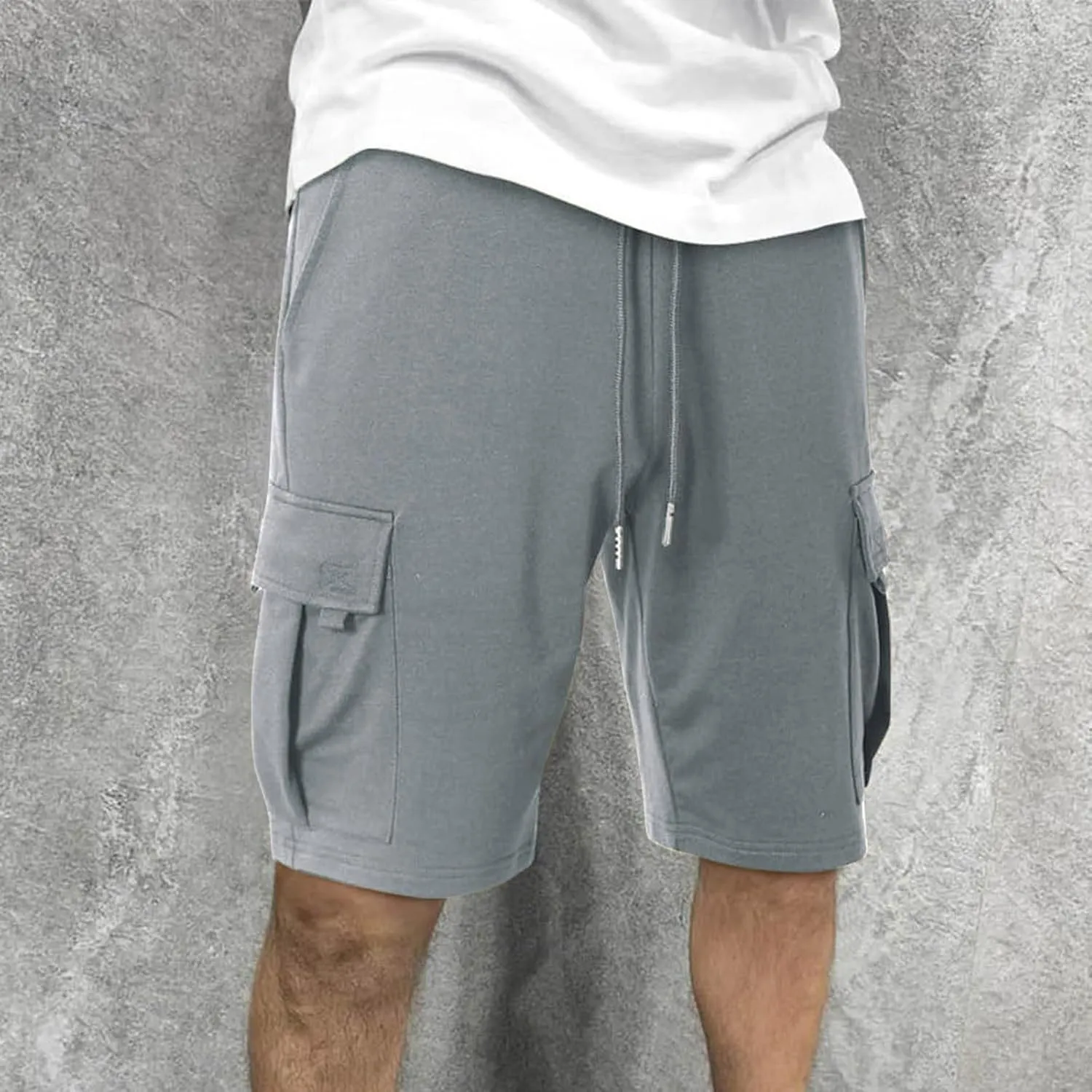 JIEMUXIU Cargo Shorts for Men Casual Drawstring Elastic Waist Athletic Cargo Shorts Workout Gym Jogger Shorts with 4 Pockets