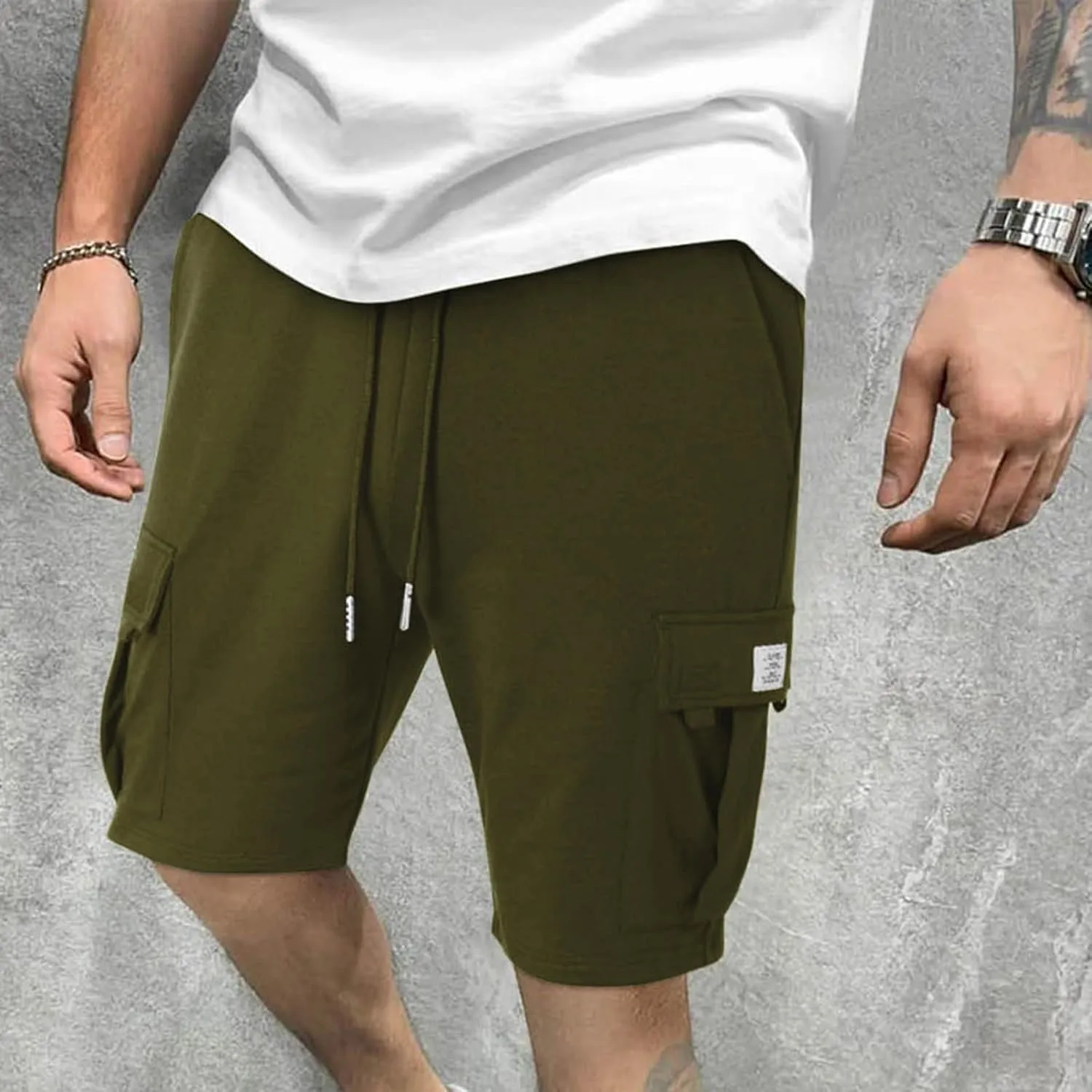 JIEMUXIU Cargo Shorts for Men Casual Drawstring Elastic Waist Athletic Cargo Shorts Workout Gym Jogger Shorts with 4 Pockets