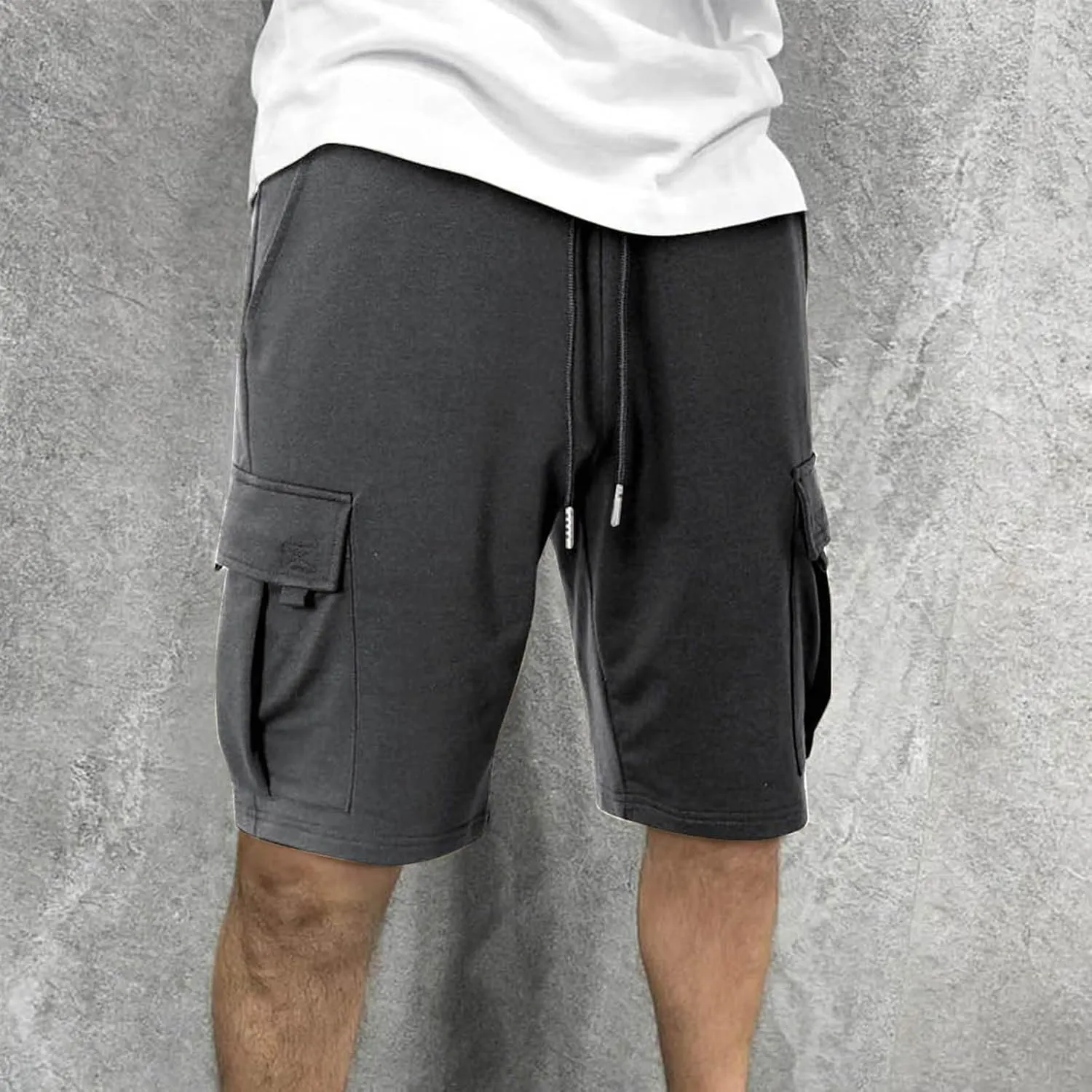 JIEMUXIU Cargo Shorts for Men Casual Drawstring Elastic Waist Athletic Cargo Shorts Workout Gym Jogger Shorts with 4 Pockets