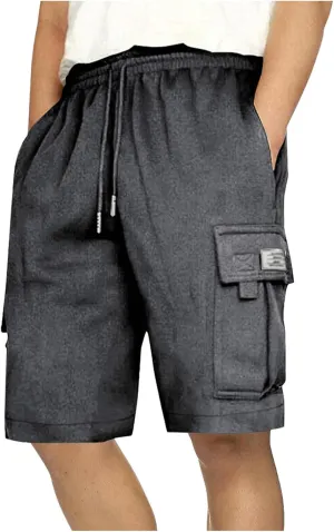 JIEMUXIU Cargo Shorts for Men Casual Drawstring Elastic Waist Athletic Cargo Shorts Workout Gym Jogger Shorts with 4 Pockets