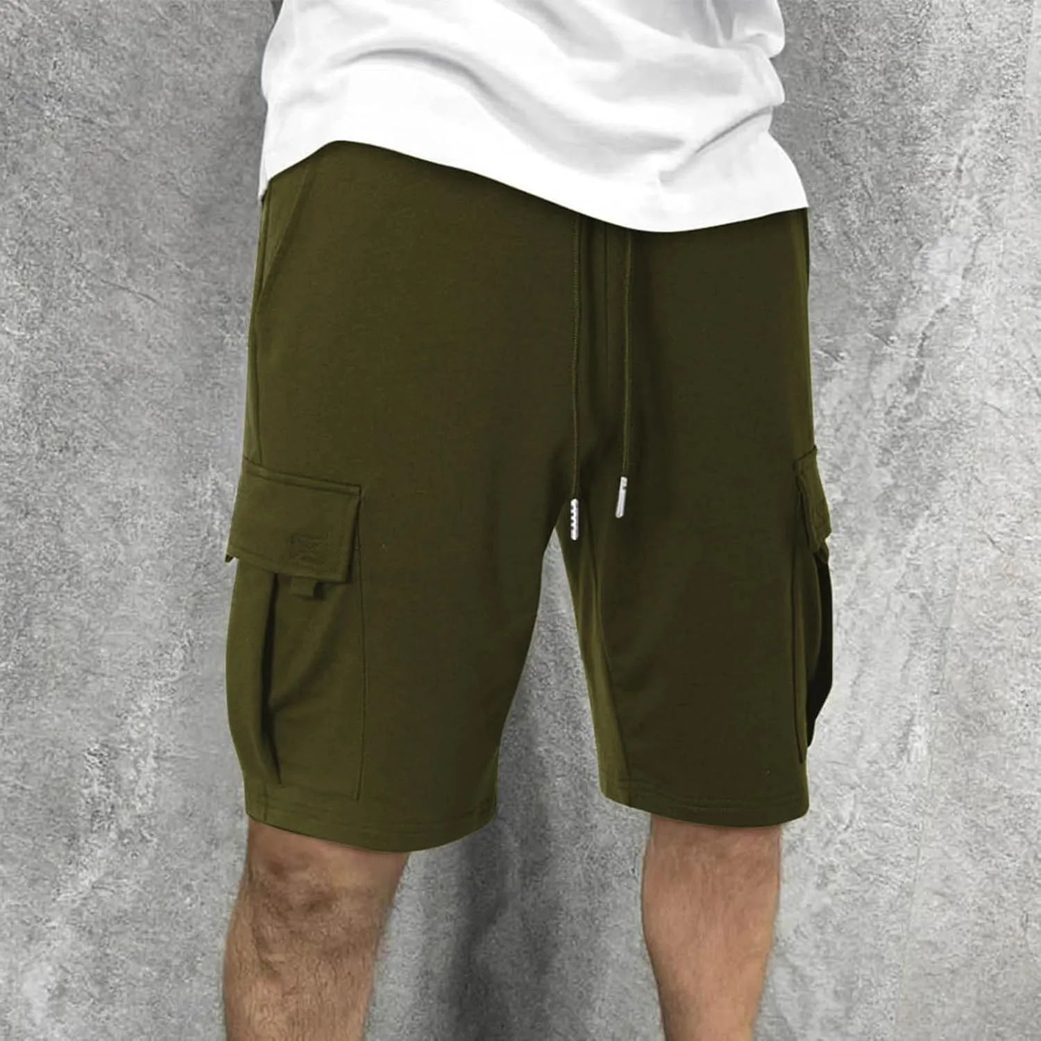 JIEMUXIU Cargo Shorts for Men Casual Drawstring Elastic Waist Athletic Cargo Shorts Workout Gym Jogger Shorts with 4 Pockets
