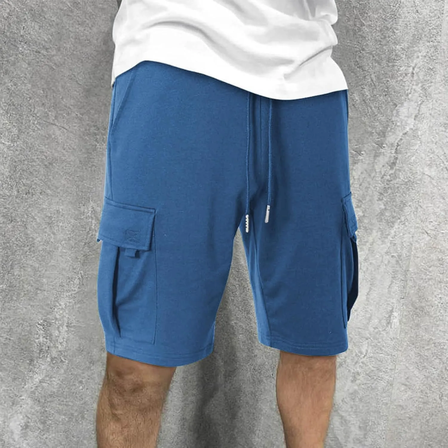 JIEMUXIU Cargo Shorts for Men Casual Drawstring Elastic Waist Athletic Cargo Shorts Workout Gym Jogger Shorts with 4 Pockets