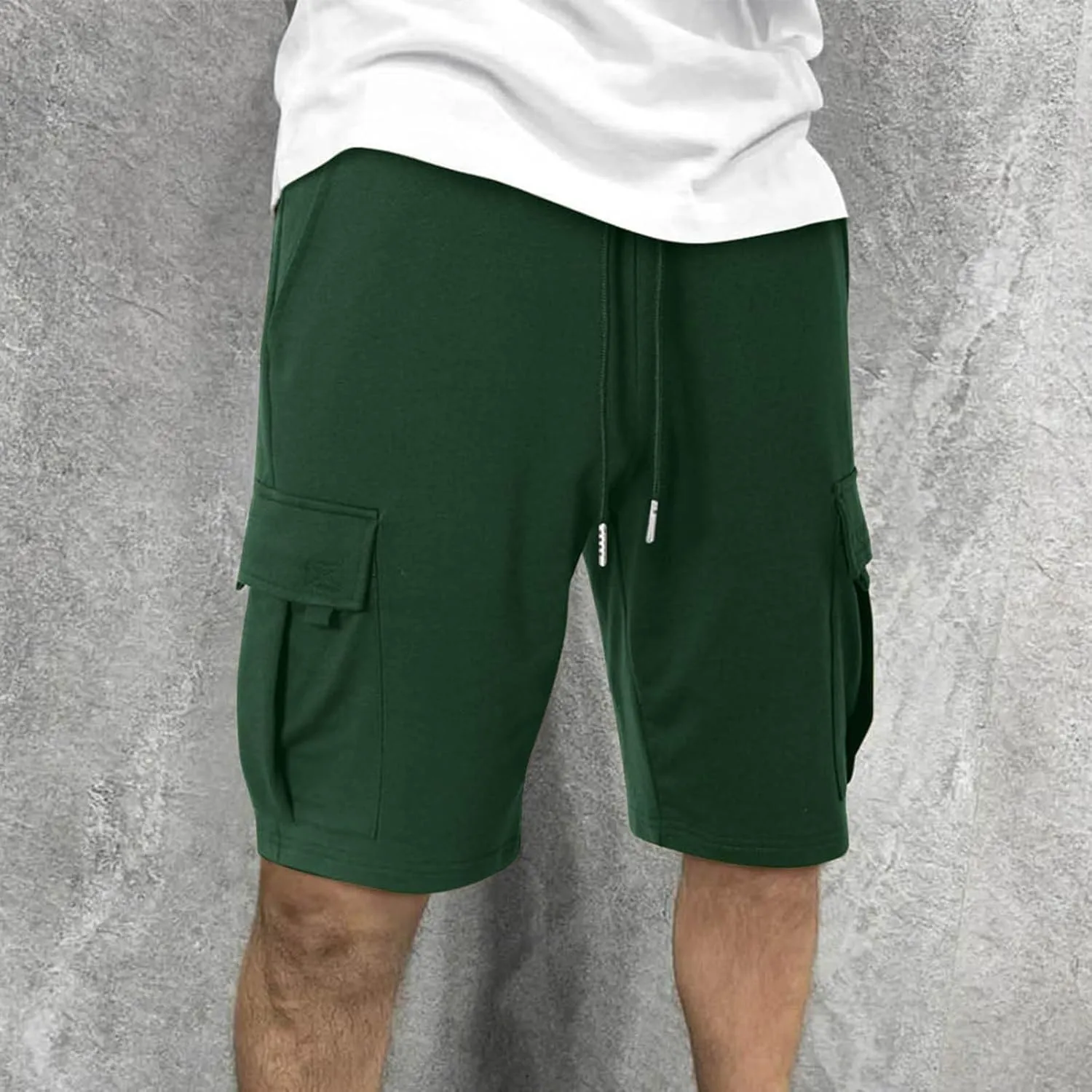 JIEMUXIU Cargo Shorts for Men Casual Drawstring Elastic Waist Athletic Cargo Shorts Workout Gym Jogger Shorts with 4 Pockets