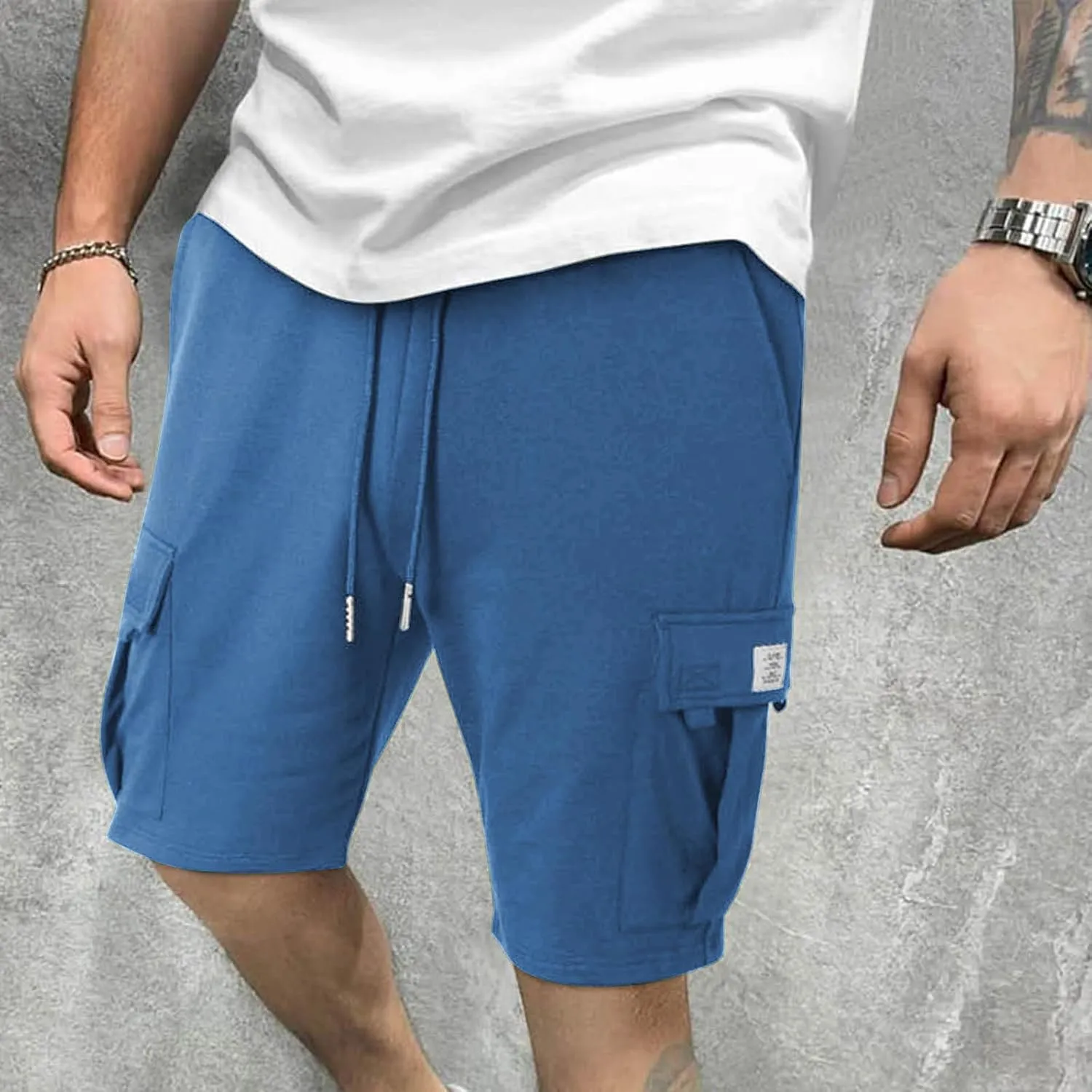JIEMUXIU Cargo Shorts for Men Casual Drawstring Elastic Waist Athletic Cargo Shorts Workout Gym Jogger Shorts with 4 Pockets