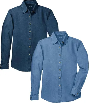 Joe's USA Ladies Long Sleeve Value Denim Shirts in Sizes XS-4XL