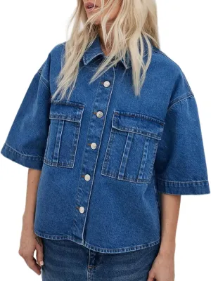 Kedera Womens Button Down Denim Shirts Casual Shirt Casual Collared Short Sleeve Western Pocket Classic Jean Shirt