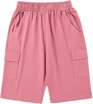 KISBINI Boys' Girls' Shorts Pull On Sweat Cargo Shorts for Kids