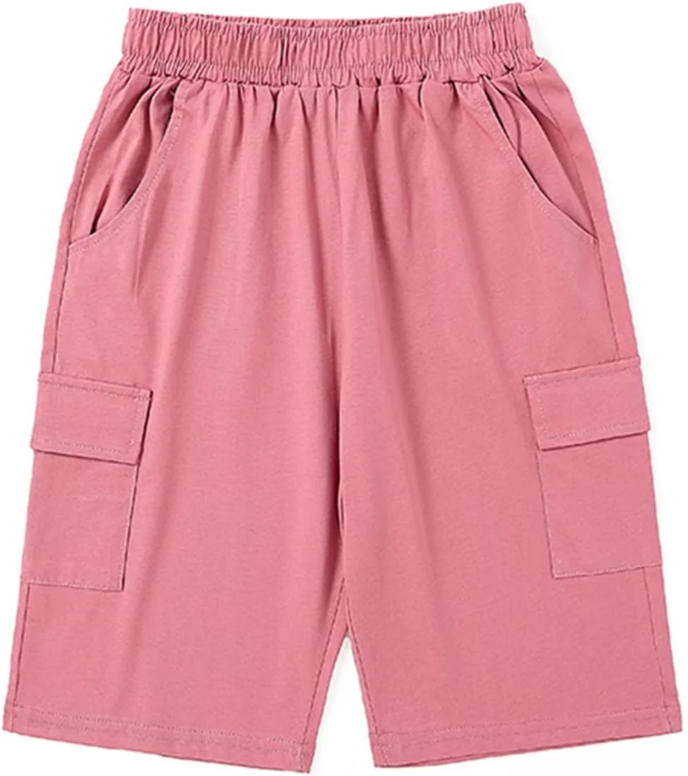 KISBINI Boys' Girls' Shorts Pull On Sweat Cargo Shorts for Kids