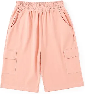 KISBINI Boys' Girls' Shorts Pull On Sweat Cargo Shorts for Kids