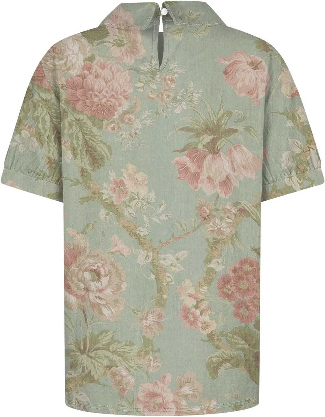 Linen Blouses for Women Dressy Casual Lapel Collar Shirts Retro Cute Floral Print Tee Loose Short Sleeve Boho Blouses