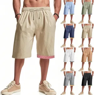 Linen Shorts for Mens Baggy Cool Boho Beach Vacation Summer Pants Elastic Waist Drawstring Casual Shorts with Pockets