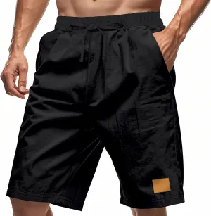 Linen Shorts for Mens Retro Summer Comfy Breathable Baggy Holiday Beach Pants Elastic Waist Casual Shorts with Pocket
