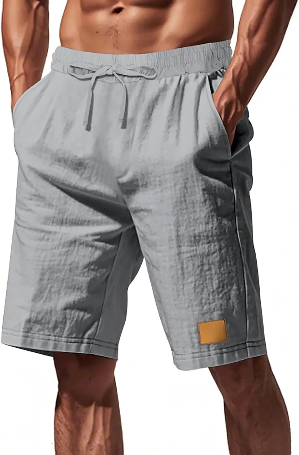 Linen Shorts for Mens Retro Summer Comfy Breathable Baggy Holiday Beach Pants Elastic Waist Casual Shorts with Pocket