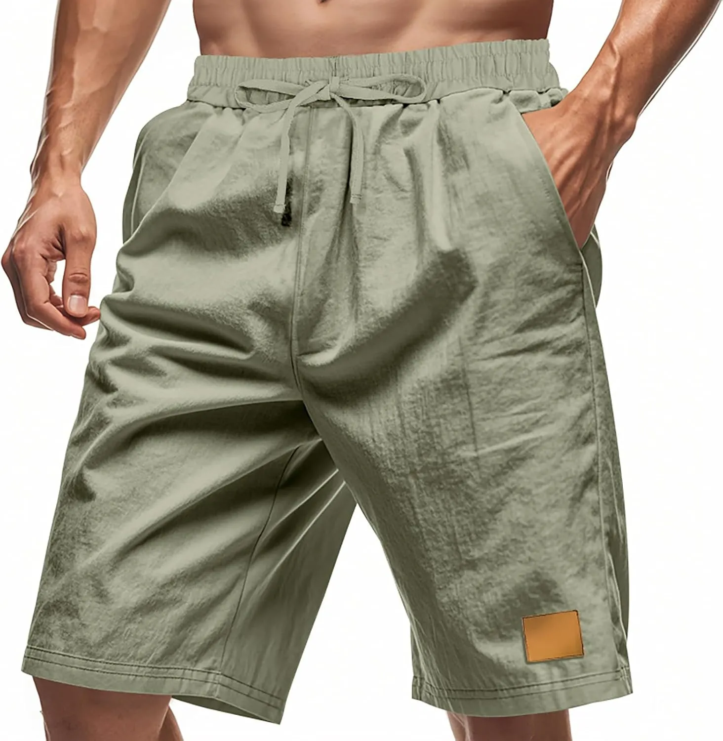 Linen Shorts for Mens Retro Summer Comfy Breathable Baggy Holiday Beach Pants Elastic Waist Casual Shorts with Pocket
