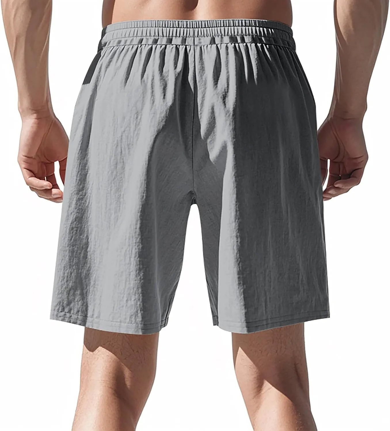 Linen Shorts for Mens Retro Summer Comfy Breathable Baggy Holiday Beach Pants Elastic Waist Casual Shorts with Pocket