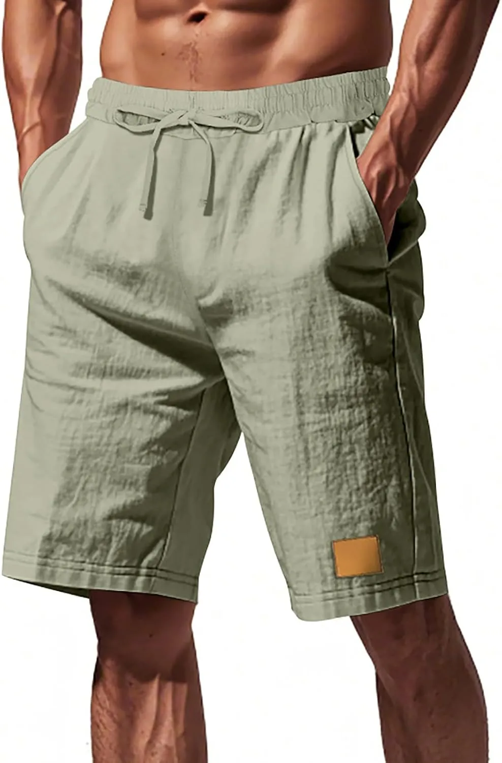 Linen Shorts for Mens Retro Summer Comfy Breathable Baggy Holiday Beach Pants Elastic Waist Casual Shorts with Pocket