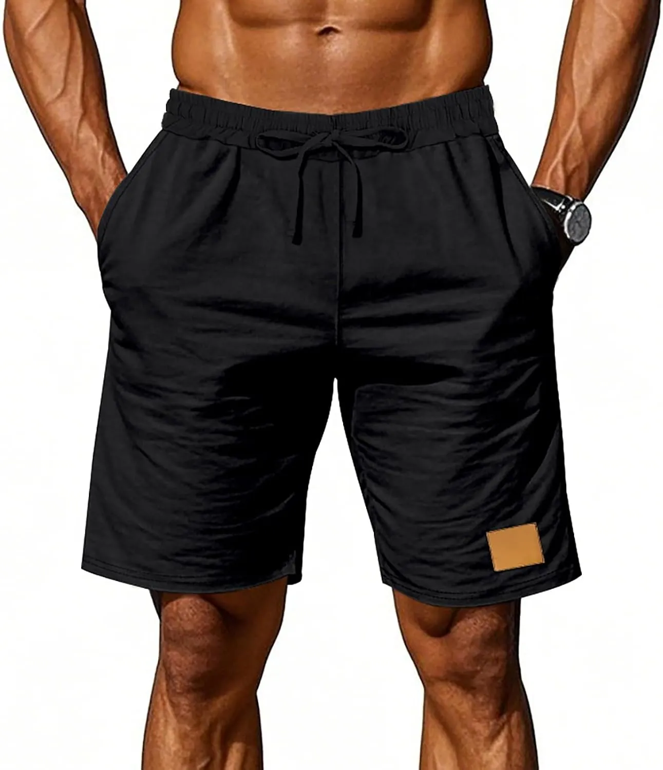 Linen Shorts for Mens Retro Summer Comfy Breathable Baggy Holiday Beach Pants Elastic Waist Casual Shorts with Pocket