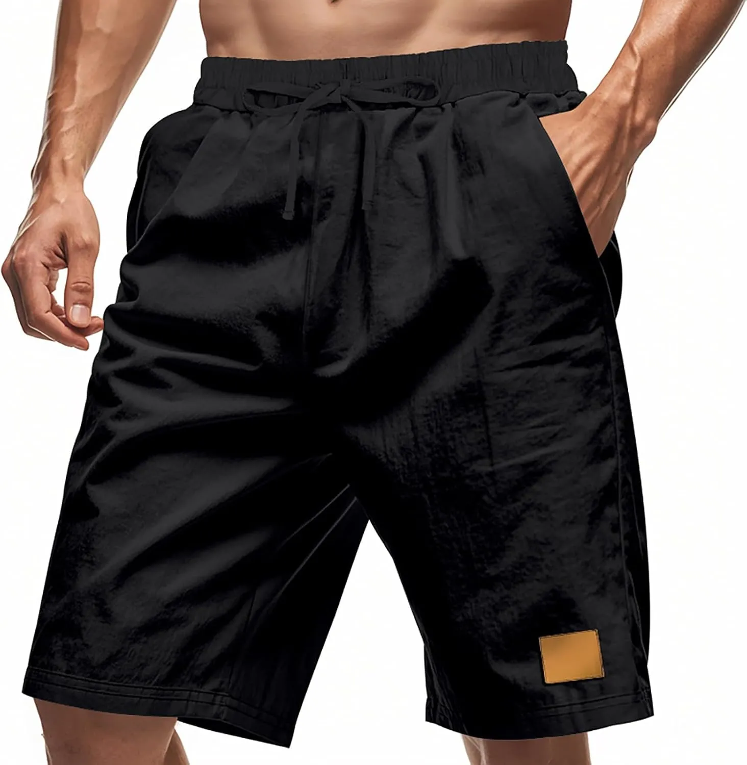 Linen Shorts for Mens Retro Summer Comfy Breathable Baggy Holiday Beach Pants Elastic Waist Casual Shorts with Pocket