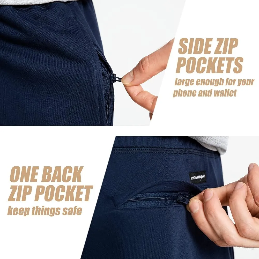 maamgic Mens Sweat Shorts 7" Above Knee Workout Gym Shorts Lounge Shorts with Zipper Pockets