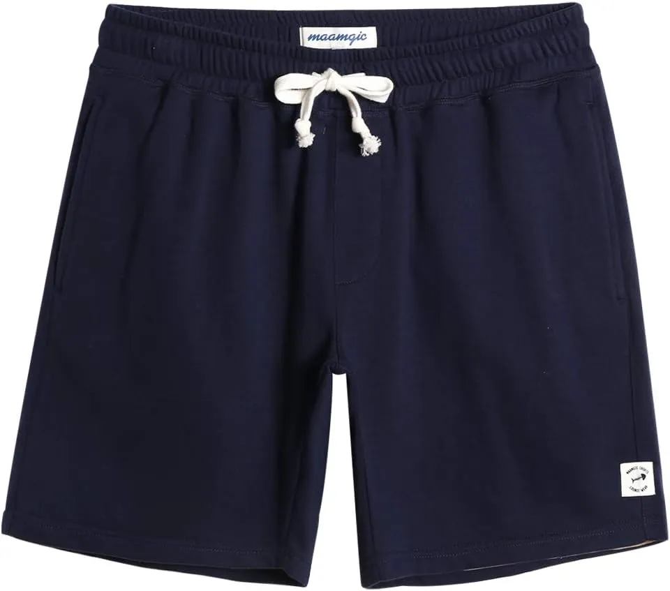 maamgic Mens Sweat Shorts 7" Above Knee Workout Gym Shorts Lounge Shorts with Zipper Pockets