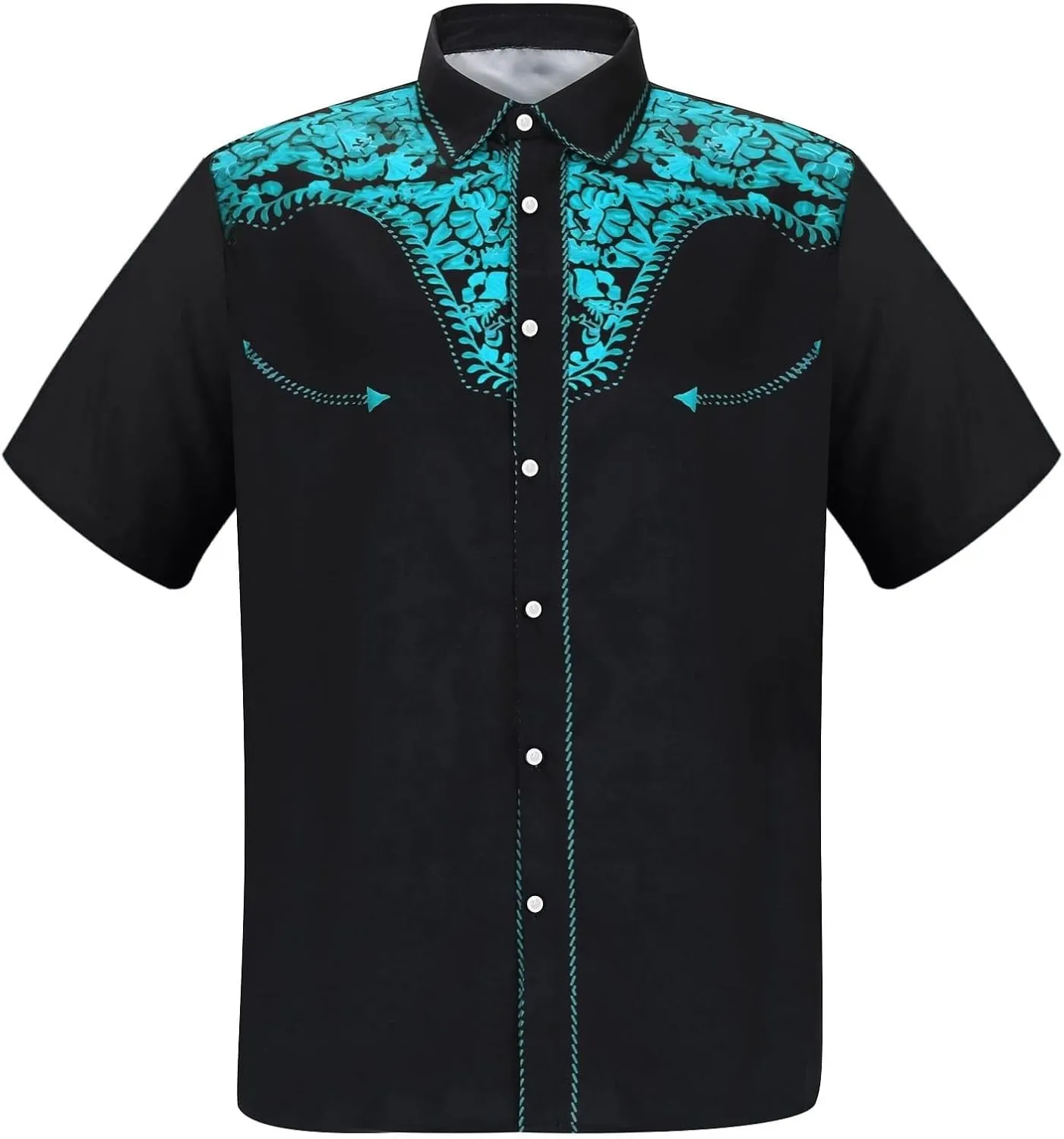Men 2025 Fashion Western Cowboy Shirts Loose Comfy Short Sleeve Summer Vacation Tops Stylish Embroidered Rose