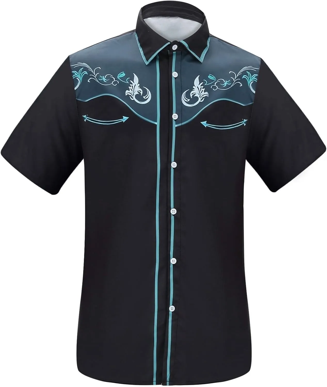 Men 2025 Fashion Western Cowboy Shirts Loose Comfy Short Sleeve Summer Vacation Tops Stylish Embroidered Rose
