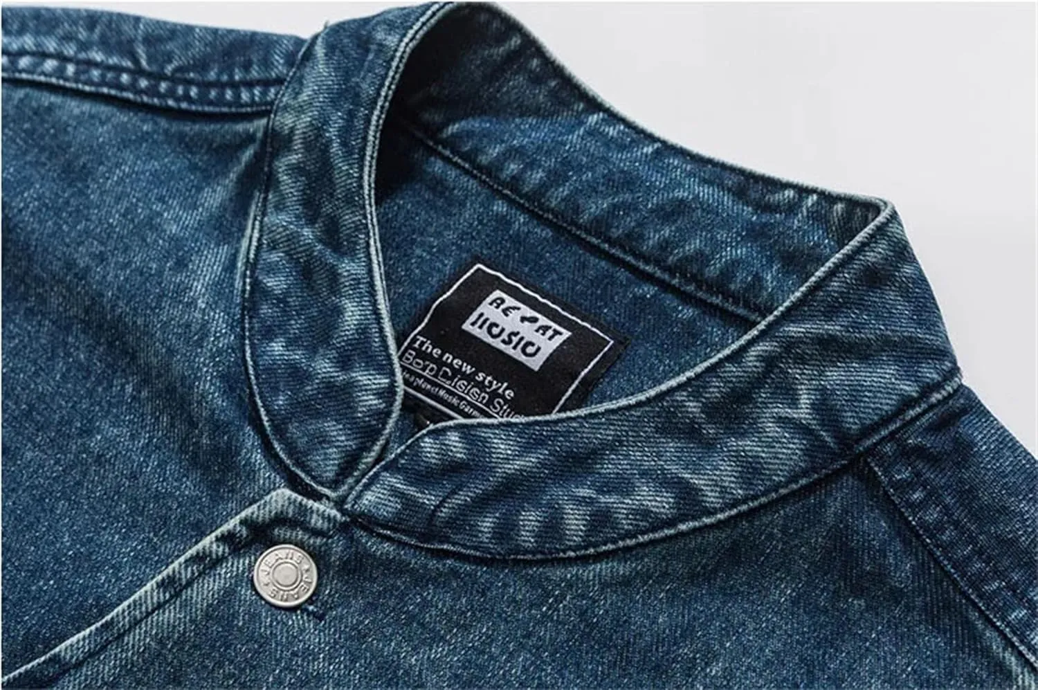 Men Stand Collar Vintage Washed Denim Shirt City Streetwear Fashion Loose Long Sleeve Jeans Shirts Jacket