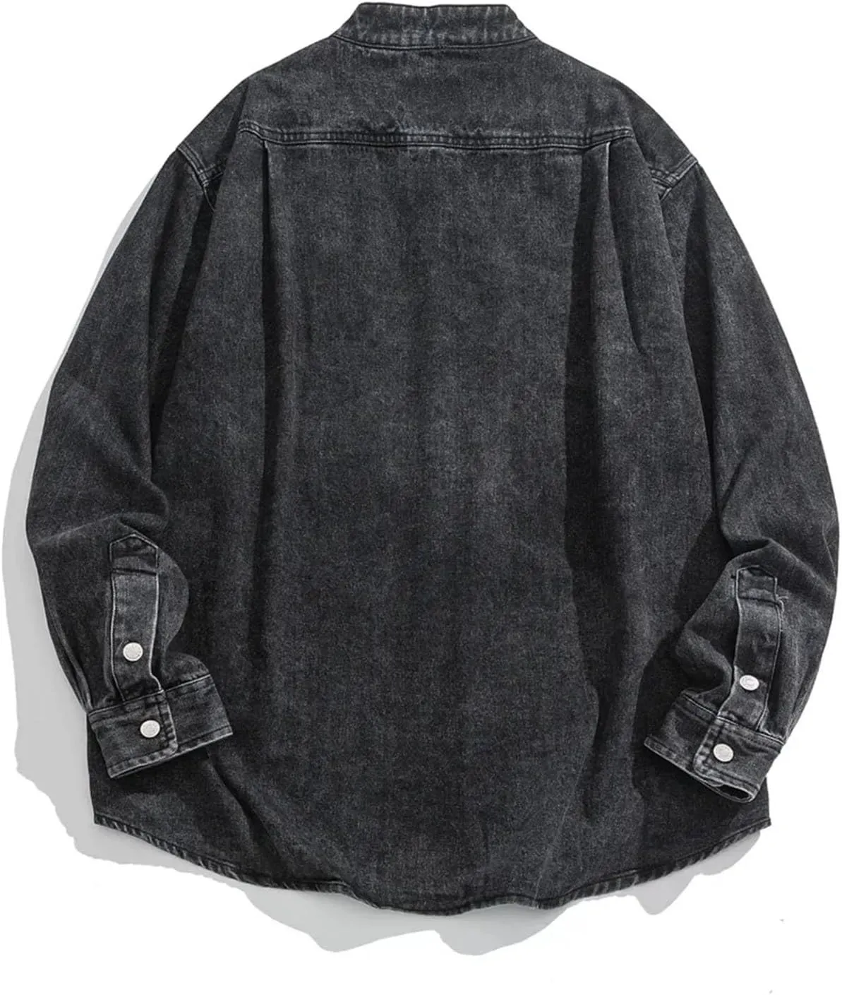 Men Stand Collar Vintage Washed Denim Shirt City Streetwear Fashion Loose Long Sleeve Jeans Shirts Jacket