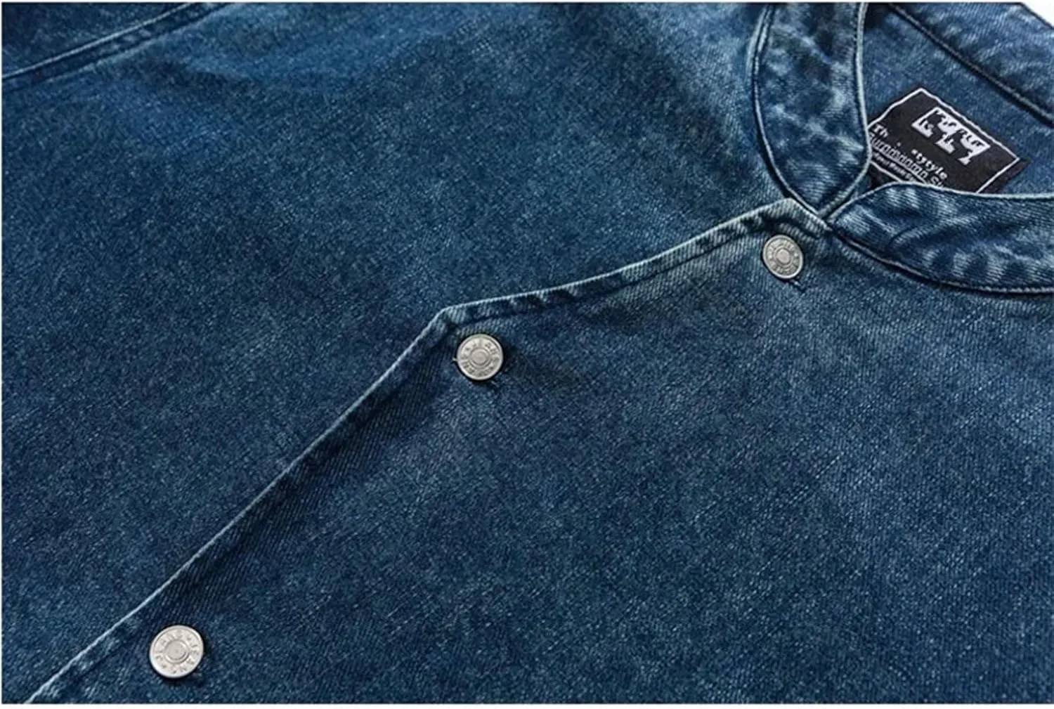 Men Stand Collar Vintage Washed Denim Shirt City Streetwear Fashion Loose Long Sleeve Jeans Shirts Jacket