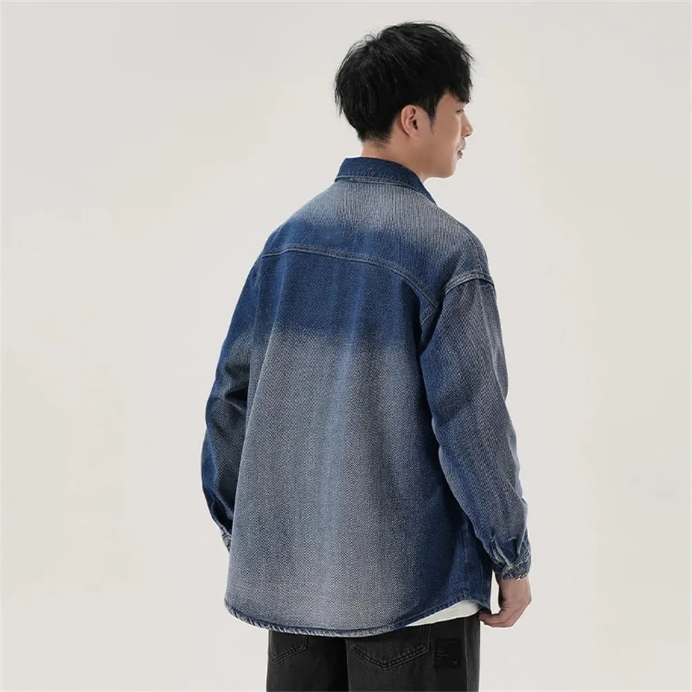 Men Streetwear Denim Shirt Loose Casual Shirt Jacket Long Sleeve Vintage Washed Denim Shirts