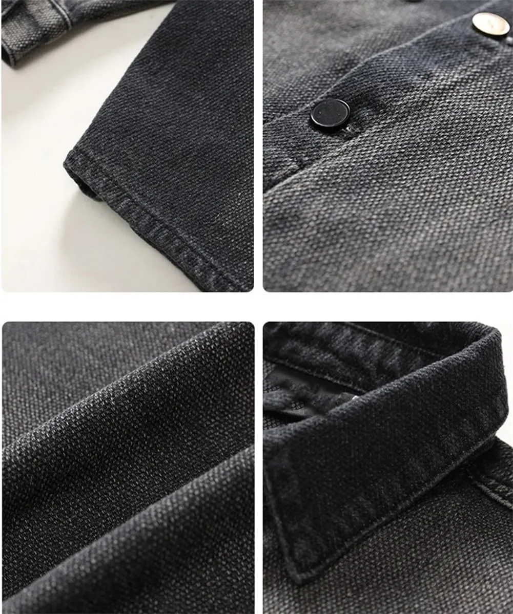 Men Streetwear Denim Shirt Loose Casual Shirt Jacket Long Sleeve Vintage Washed Denim Shirts