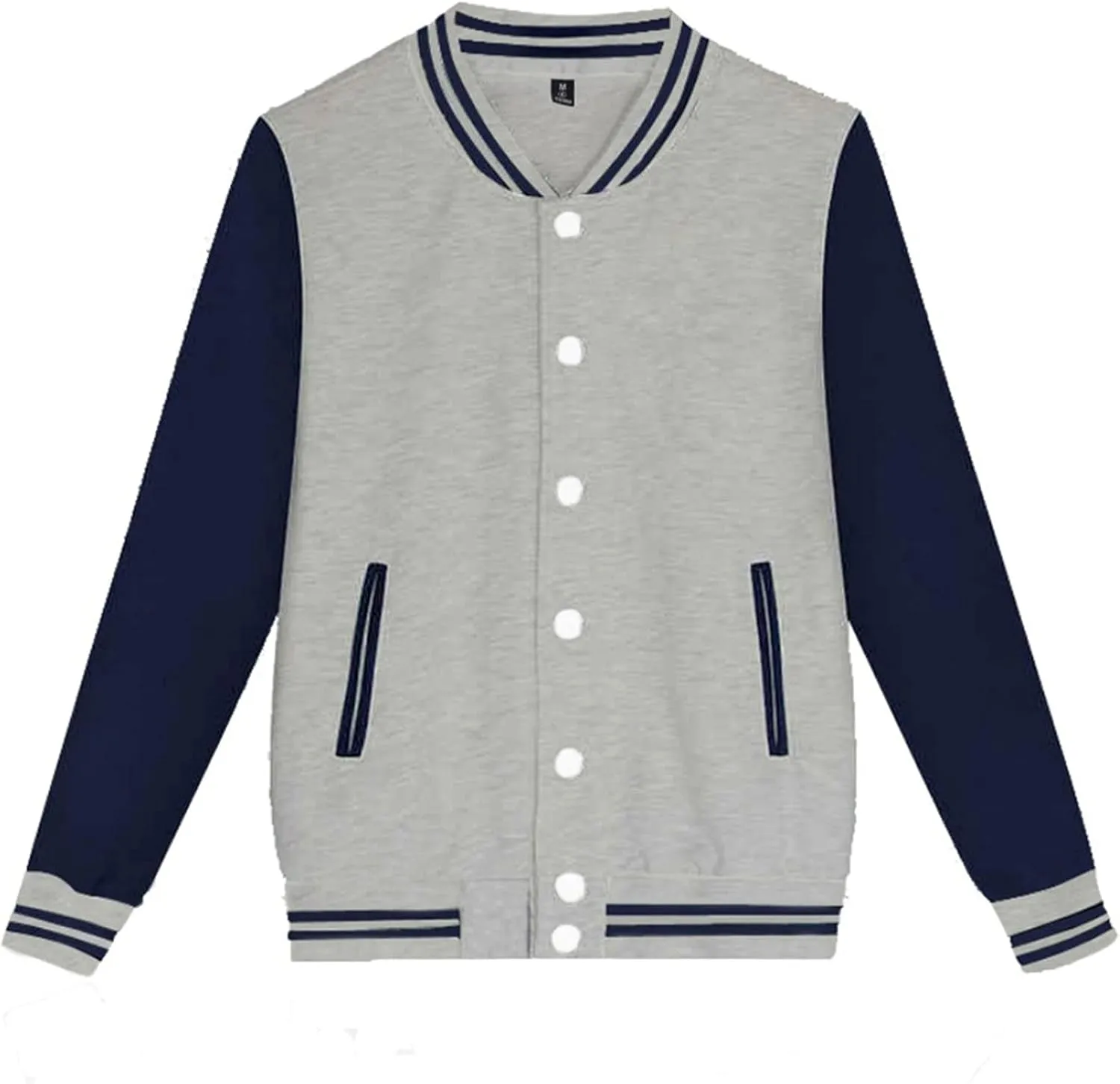 Men Varsity Jackets Causal Slim Fit Cotton Bomber Coat Long Sleeve Stand Collar Button Down Sport Outdoor Tops