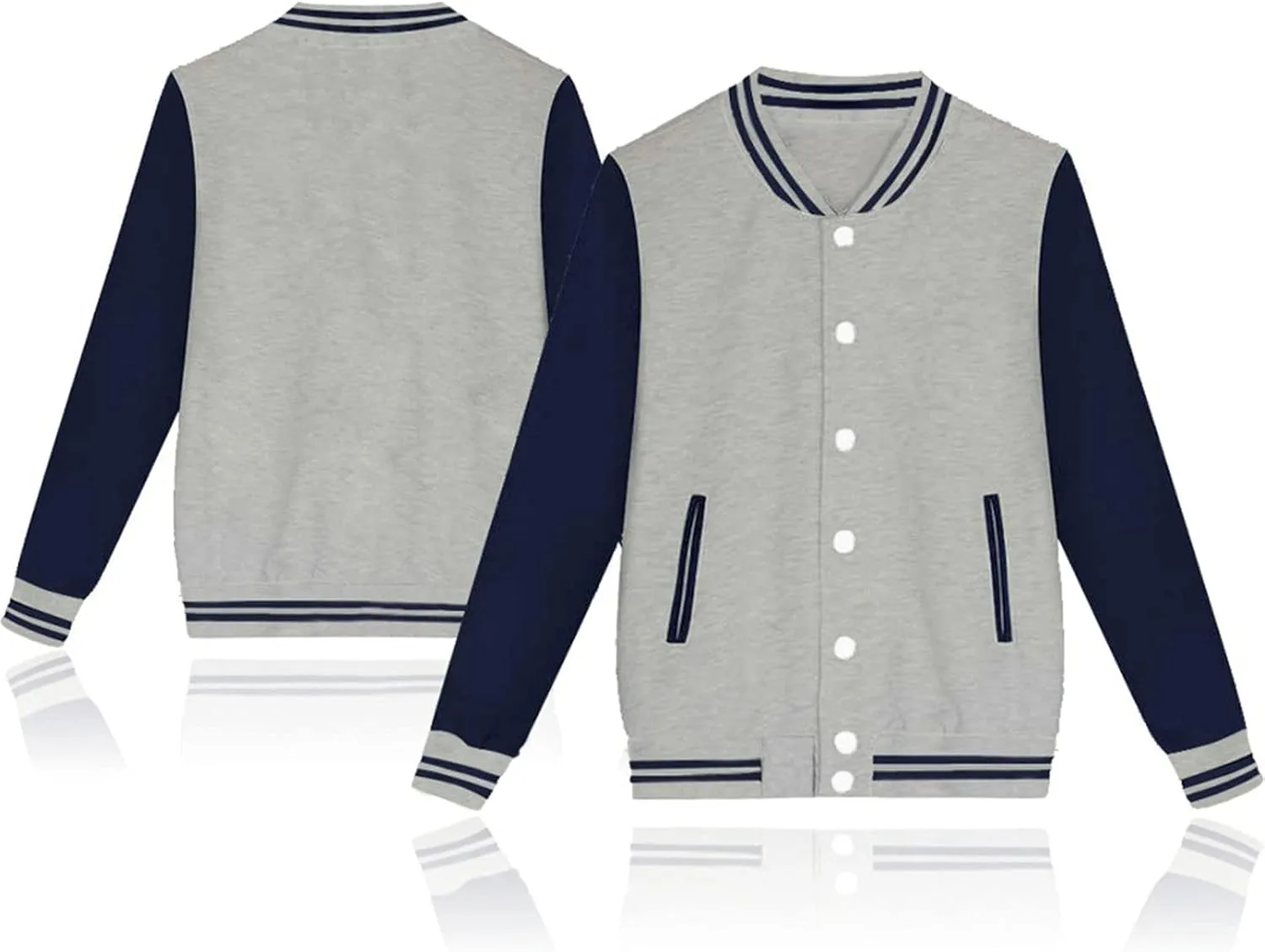 Men Varsity Jackets Causal Slim Fit Cotton Bomber Coat Long Sleeve Stand Collar Button Down Sport Outdoor Tops