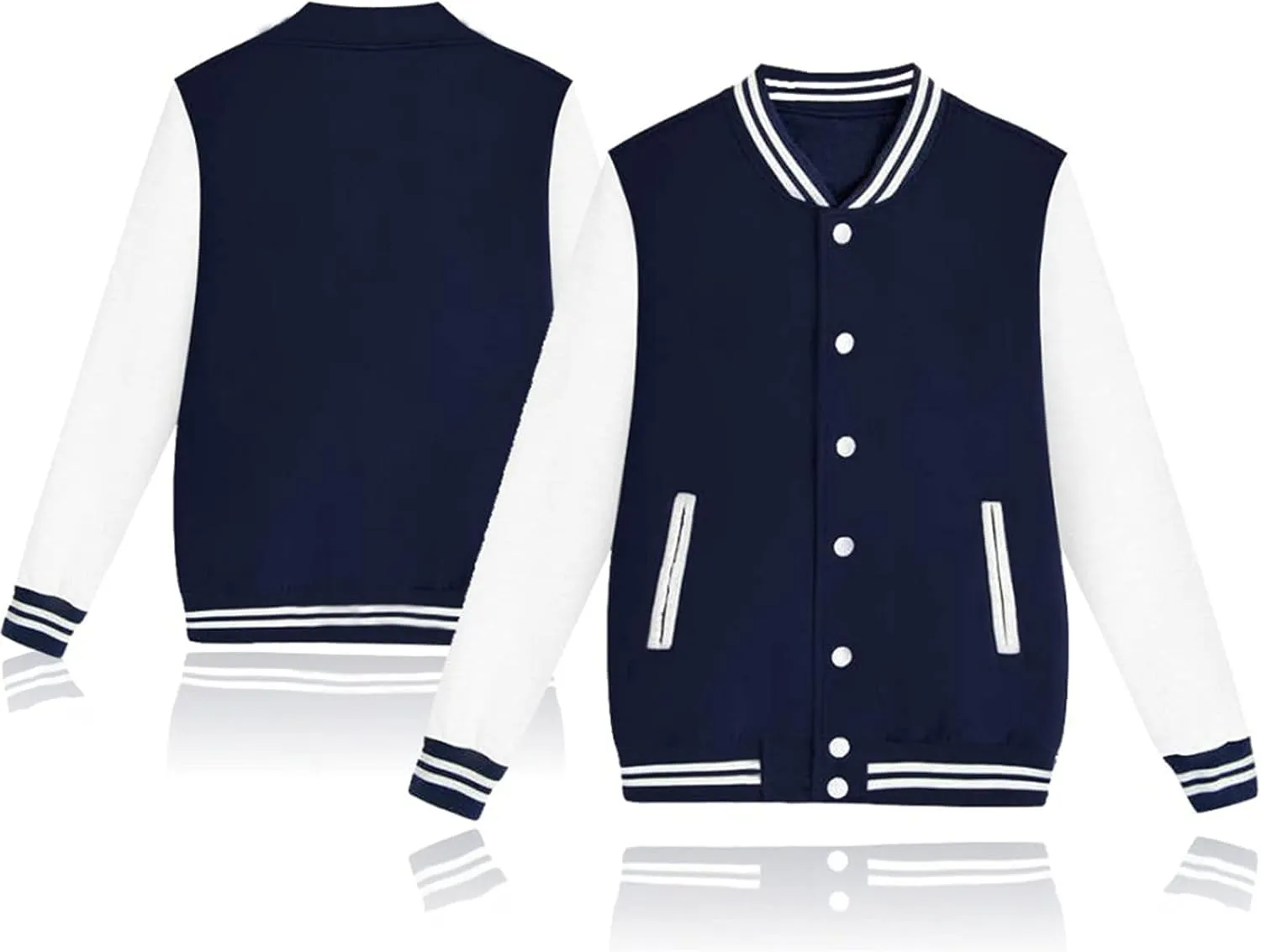 Men Varsity Jackets Causal Slim Fit Cotton Bomber Coat Long Sleeve Stand Collar Button Down Sport Outdoor Tops