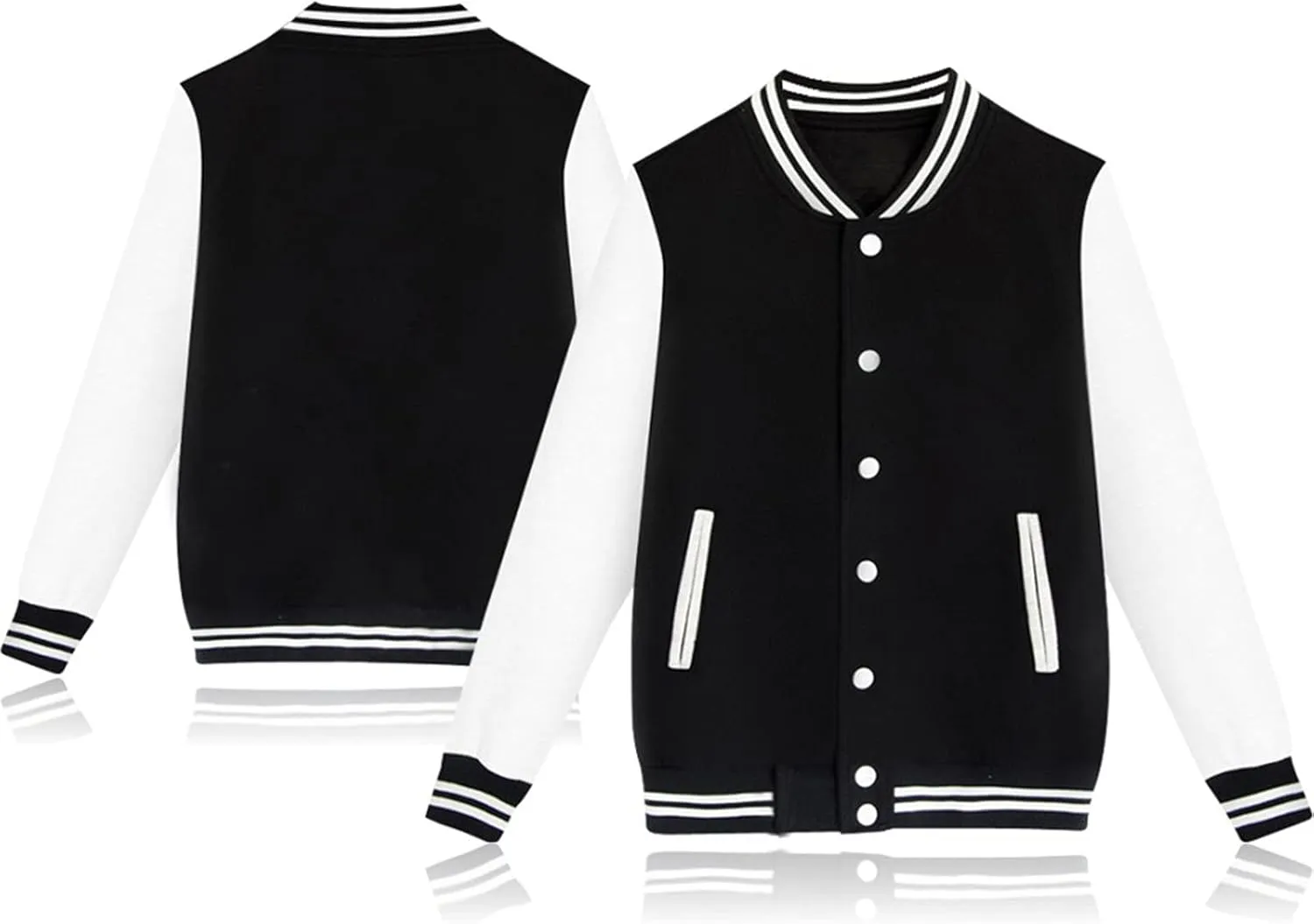 Men Varsity Jackets Causal Slim Fit Cotton Bomber Coat Long Sleeve Stand Collar Button Down Sport Outdoor Tops