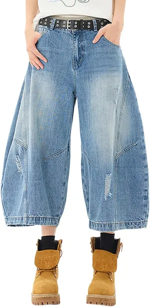 Men Wide Leg Hip Hop Mid Jean Shorts Work Denim Shorts with Pockets Casual 2025 Trendy Streetwear