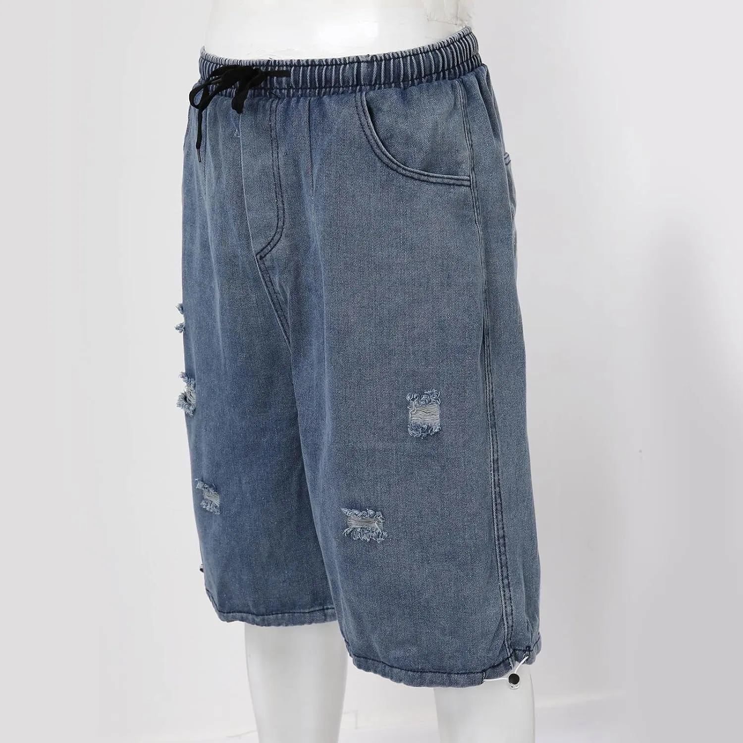 Men Wide Leg Hip Hop Mid Jean Shorts Work Denim Shorts with Pockets Casual 2025 Trendy Streetwear