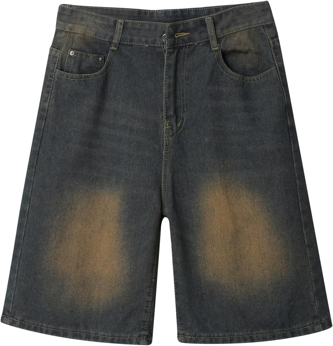 Men Wide Leg Hip Hop Mid Jean Shorts Work Denim Shorts with Pockets Casual 2025 Trendy Streetwear