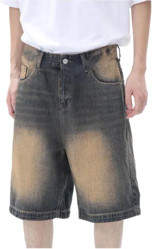 Men Wide Leg Hip Hop Mid Jean Shorts Work Denim Shorts with Pockets Casual 2025 Trendy Streetwear
