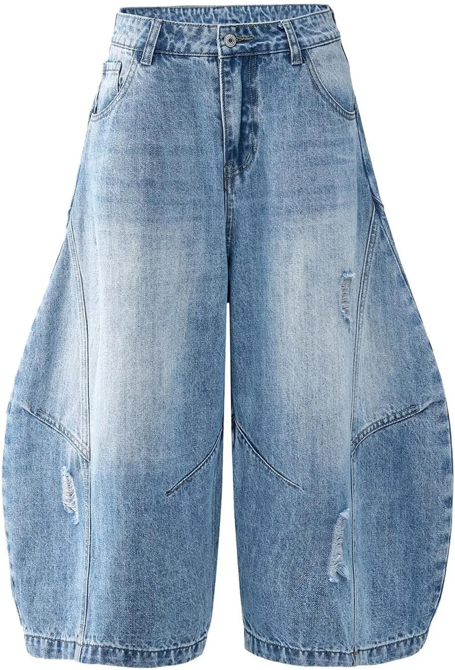 Men Wide Leg Hip Hop Mid Jean Shorts Work Denim Shorts with Pockets Casual 2025 Trendy Streetwear